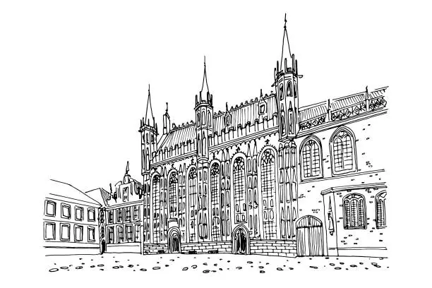 Vector illustration of town hall of Bruges, Brugge, Belgium.