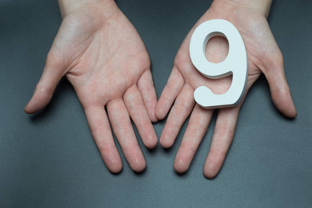 istock To female hands the number nine. 1127496010