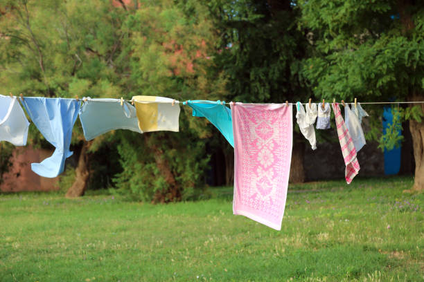 istock clothes hanging and dressed to dry outdoors on the clothesline 1127496071