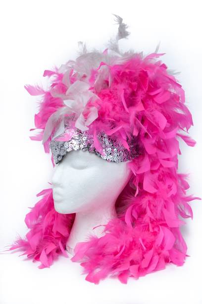 istock Costume carnival feather pink color wig on white background. 1127498624