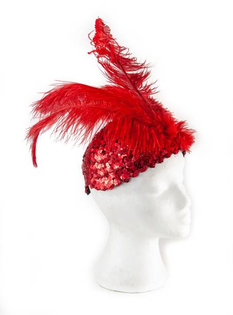 istock Carnival feather red color wig on white background. 1127498642
