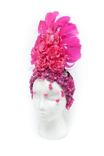 istock Costume carnival feather pink color wig on white background. 1127498732