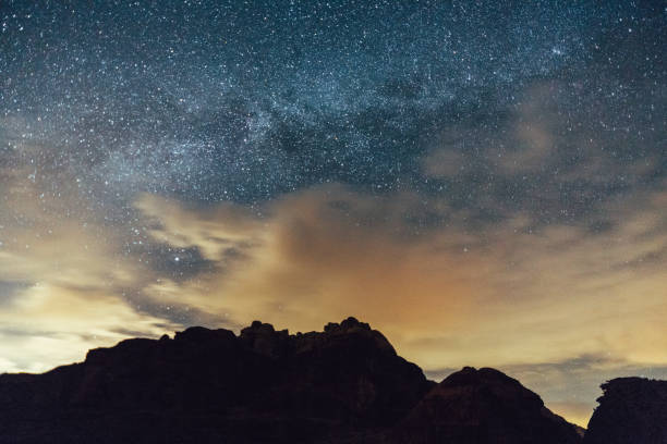 Scenic view of Wadi Rum desert in Jordan  at night with starry  sky above