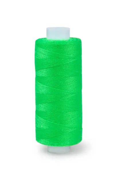 Green sewing thread coil isolated on white