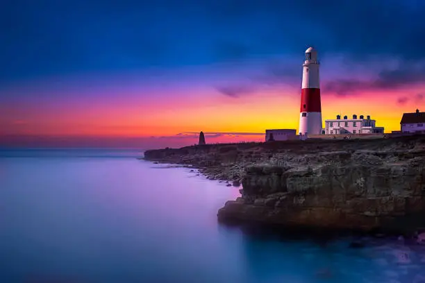 Portland Bill Lighthouse Sunset Dorset UK long exposure