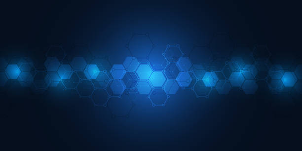 ilustrações, clipart, desenhos animados e ícones de fundo de alta tecnologia com padrão de hexágonos. conceito de ciência e tecnologia - banner hexagon backgrounds technology