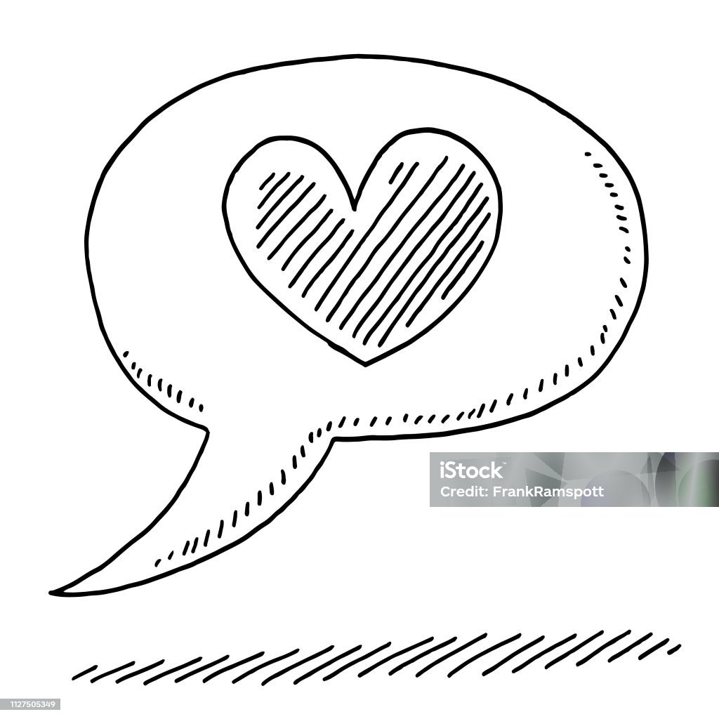 Speech Bubble Love Heart Symbol Drawing Hand-drawn vector drawing of a Speech Bubble Love Heart Symbol. Black-and-White sketch on a transparent background (.eps-file). Included files are EPS (v10) and Hi-Res JPG. Heart Shape stock vector