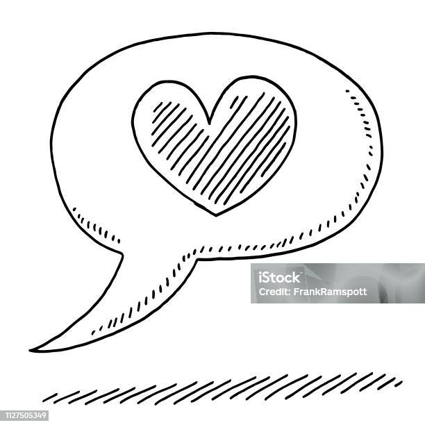 Speech Bubble Love Heart Symbol Drawing Stock Illustration - Download Image Now - Heart Shape, Sketch, Doodle