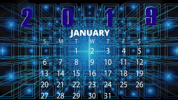 istock Calender 2019: New year 2019 calender text with digital background. illustration typography. 1127506926