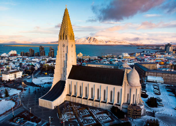 Landmark view of Reykjavik in Iceland stock photo