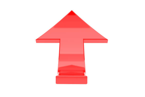 Red UP arrows. Shiny 3d rendering illustration isolated on white background