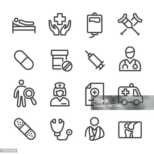 Medical And Healthcare Icon Line Series Stock Illustration - Download Image Now - Icon Symbol, IV Drip, Nurse