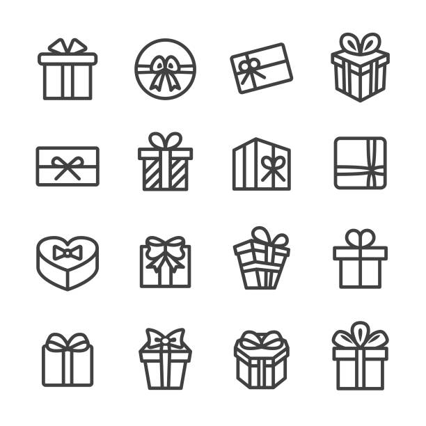 urlaub geschenk-boxen icons set - line serie - heart shape christmas paper christmas gift stock-grafiken, -clipart, -cartoons und -symbole