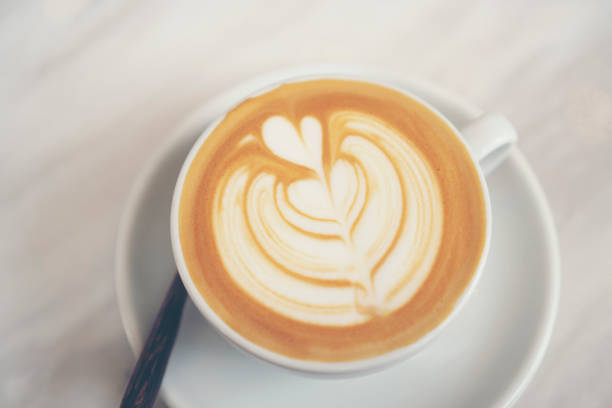 istock Top view of hot coffee latte with latte art 1127513851