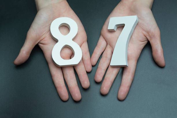 istock To female hands the figure of eighty-seven. 1127515852