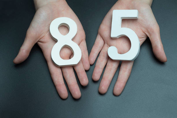 istock To female hands the figure of eighty-five. 1127515906