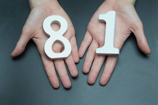 istock To female hands the figure of eighty-one. 1127516149