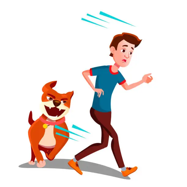 Vector illustration of Scared Boy Runs Away From The Dog Vector. Isolated Illustration