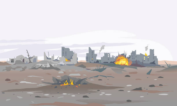 zniszczone tło krajobrazu miasta - destruction stock illustrations