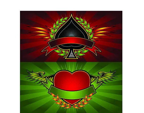 Vector illustration of Spade and Heart Poker Logo Crests