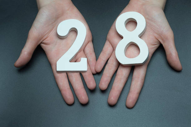 istock On the female palms figure twenty-eight. 1127520625