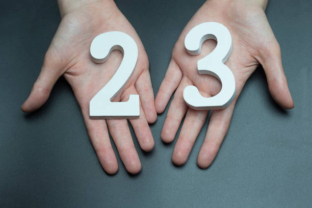 istock On the female palms figure twenty-three. 1127520683