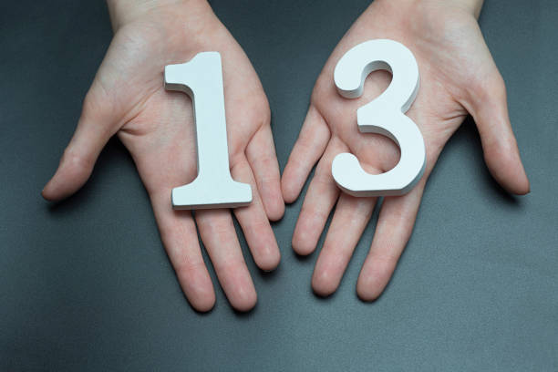 istock To female hands the number thirteen. 1127521237