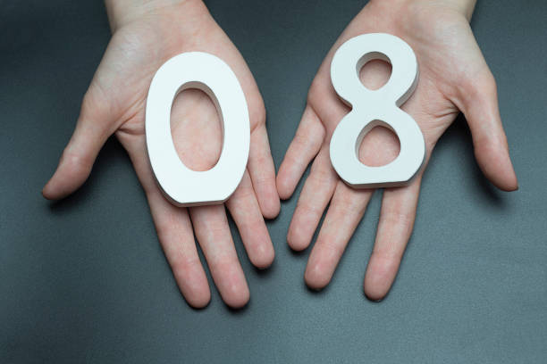 istock On the palms the number zero and eight. 1127522331