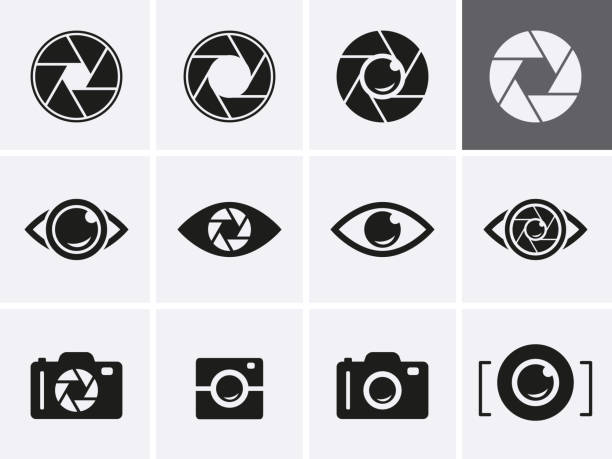 Camera Shutter, Lenses and Photo Camera Icons set. Camera Shutter, Lenses and Photo Camera Icons set. Photography logo, camera icon Vector cameras flashing stock illustrations