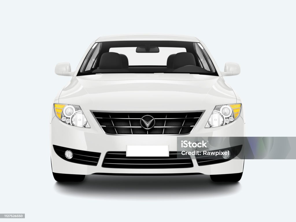 White sedan car Front view of a white sedan in 3D Car Stock Photo