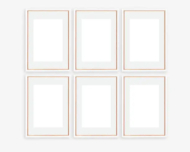 Set of 6 Rose Gold and White Frame Mockup, A4 A3 Portrait Orientation Frames