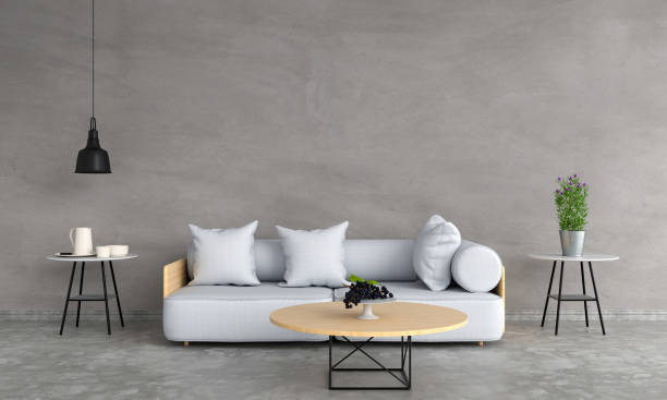 istock Gray sofa and table in living room, 3D rendering 1127528931