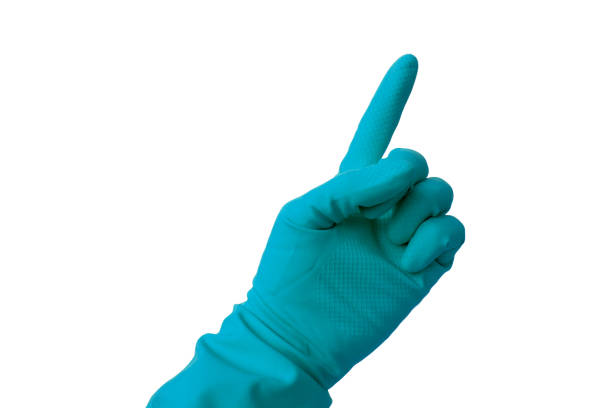 istock Hand in latex glove showing number one 1127530158
