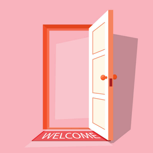 Open by cartoon Open door cartoon door stock illustrations