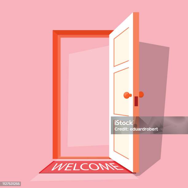 Open By Cartoon Stock Illustration - Download Image Now - Door, Opening, Open