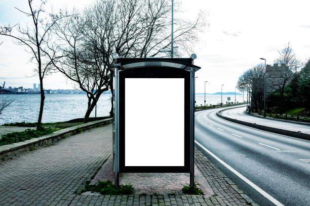 this is for advertisers to place ad copy samples on a bus shelter - bus stop imagens e fotografias de stock