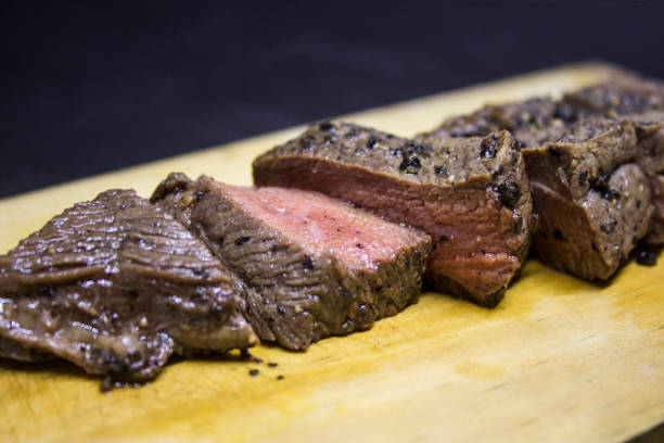 istock Medium roast steak on wooden plate 1127536186