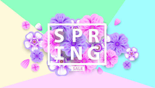 istock Spring Sale typography banner with flowers in realistic style on creative background. Invitation, posters, brochure, voucher discount. Vector illustration design 1127539674