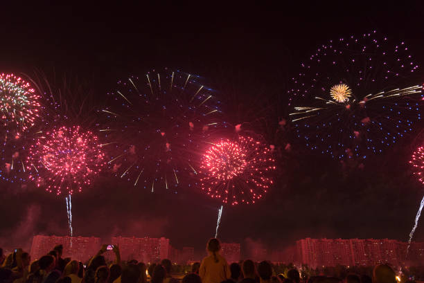 istock Fireworks in the night sky on a holiday. 1127539759