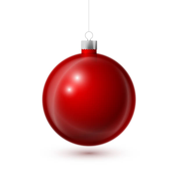 istock Realistic Red Christmas ball with silver ribbon, isolated on white background. Merry Christmas greeting card. Vector illustration 1127540643