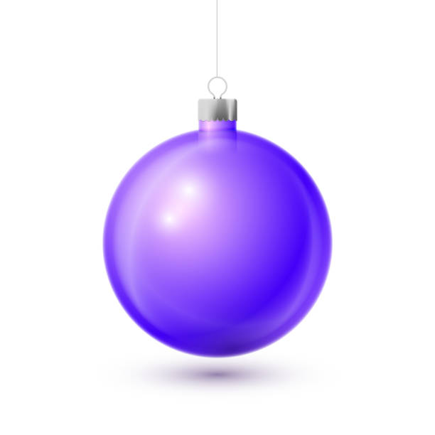 istock Realistic Violet Christmas ball with silver ribbon, isolated on white background. Merry Christmas greeting card. Vector illustration 1127540694