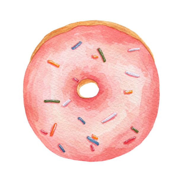 istock Watercolor pink donut with sprinkles isolated on white background. 1127542928