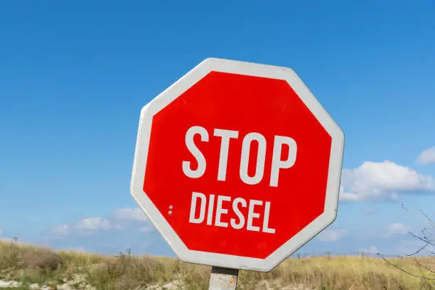 A stop sign and the word diesel
