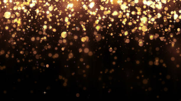 sfondo con particelle cadenti glitter dorate. bellissimo modello di sfondo per le vacanze per un design premium. particella d'oro in caduta con luce magica - cerimonia di premiazione foto e immagini stock