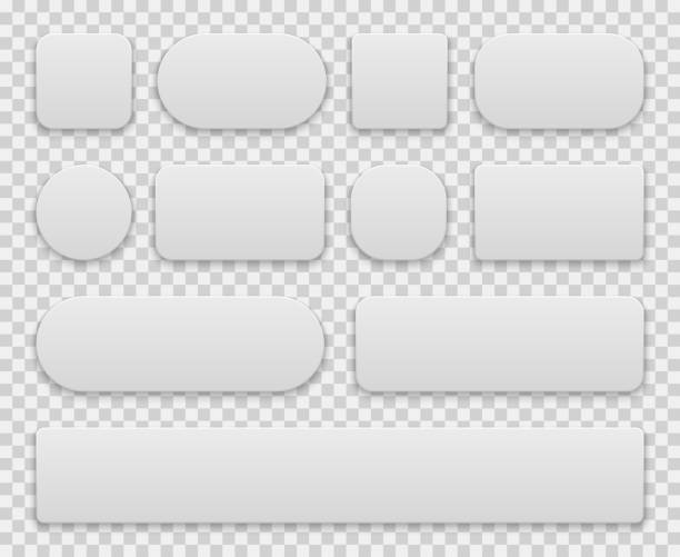 ilustrações, clipart, desenhos animados e ícones de botões brancos. oval, retângulo círculo ícones quadrados app forma, sinal plástico redonda elementos de interface web realista 3d - push button keypad symbol technology