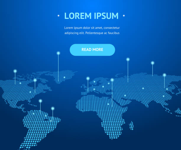 Big Data Digital Communication Concept Card Background. Vector Big Data Digital Communication Concept Card Background with World Map Technology Global Connection. Vector illustration of Globe Space blue world stock illustrations