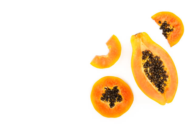 istock ripe slice papaya isolated on a white background with copy space for your text. Top view. Flat lay 1127547044