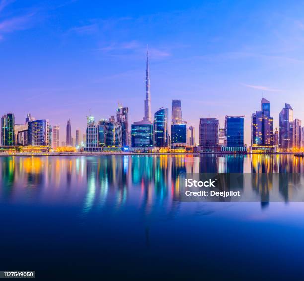 Downtown Dubai City Skyline And Business Park At Sunset United Arab Emirates Stock Photo - Download Image Now