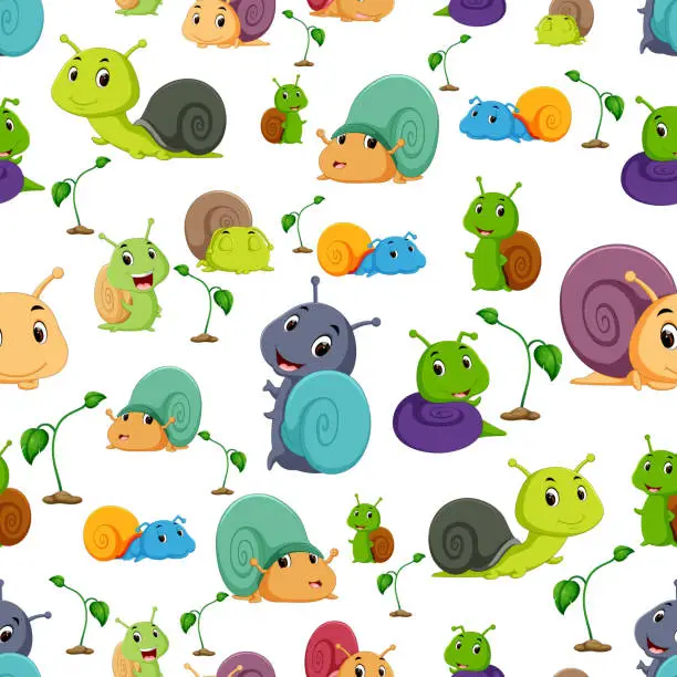 Vector illustration of Seamless pattern with snail cartoon