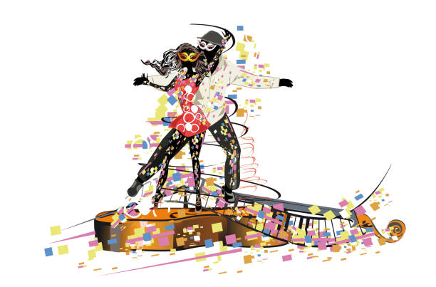 Beautiful romantic couple in passionate Latin American dances. Beautiful romantic couple in passionate Latin American dances. Salsa festival. Hand drawn poster background. reggaeton dance stock illustrations